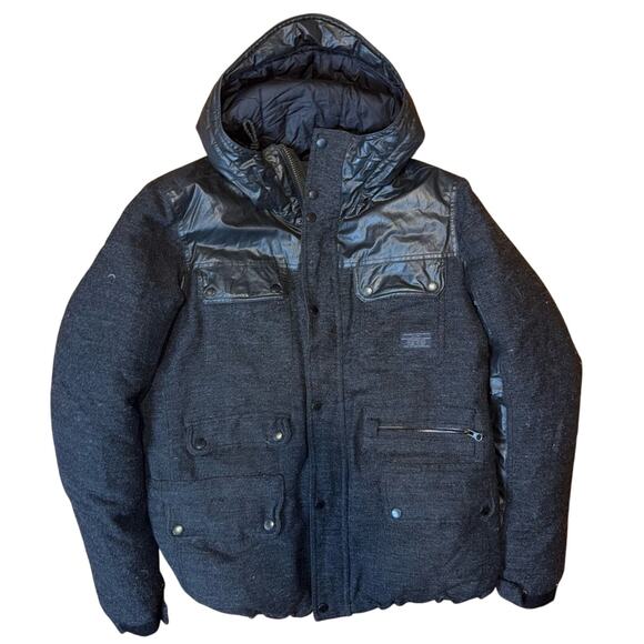 ALL SAINTS Spitalfields Men's Wool and Faux Leather Down Filled Parka Size XL - Picture 1 of 9